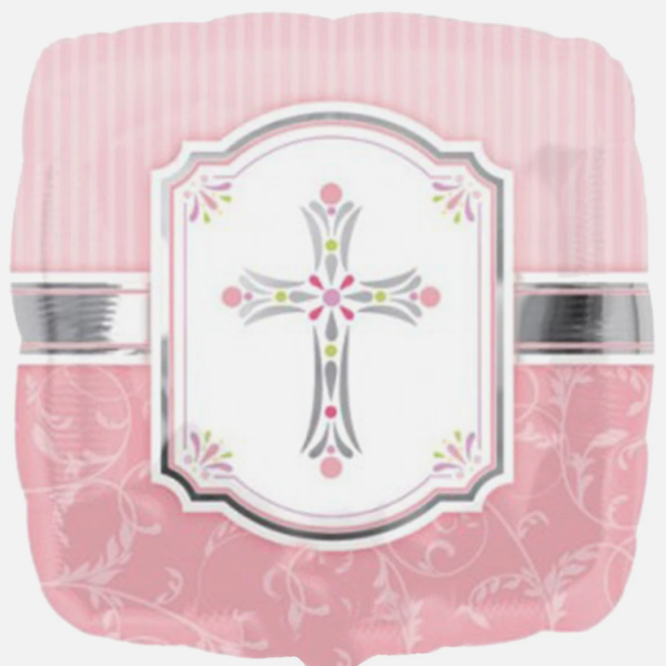 XL Folienballon eckig - Kreuz, rosa - ø 43cm